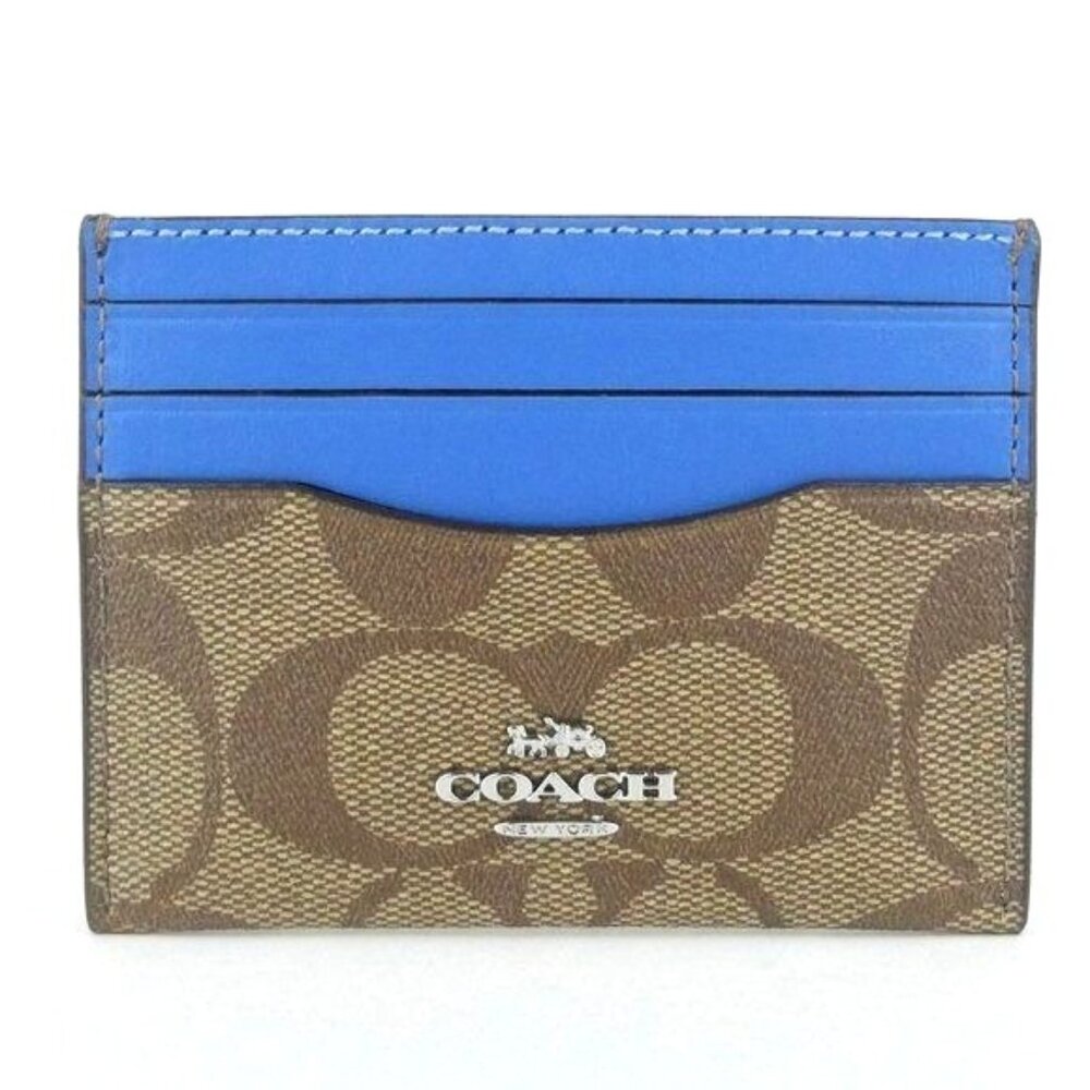 Coach Signature Khaki Racer Blue Slim ID Card Case NWT CH415